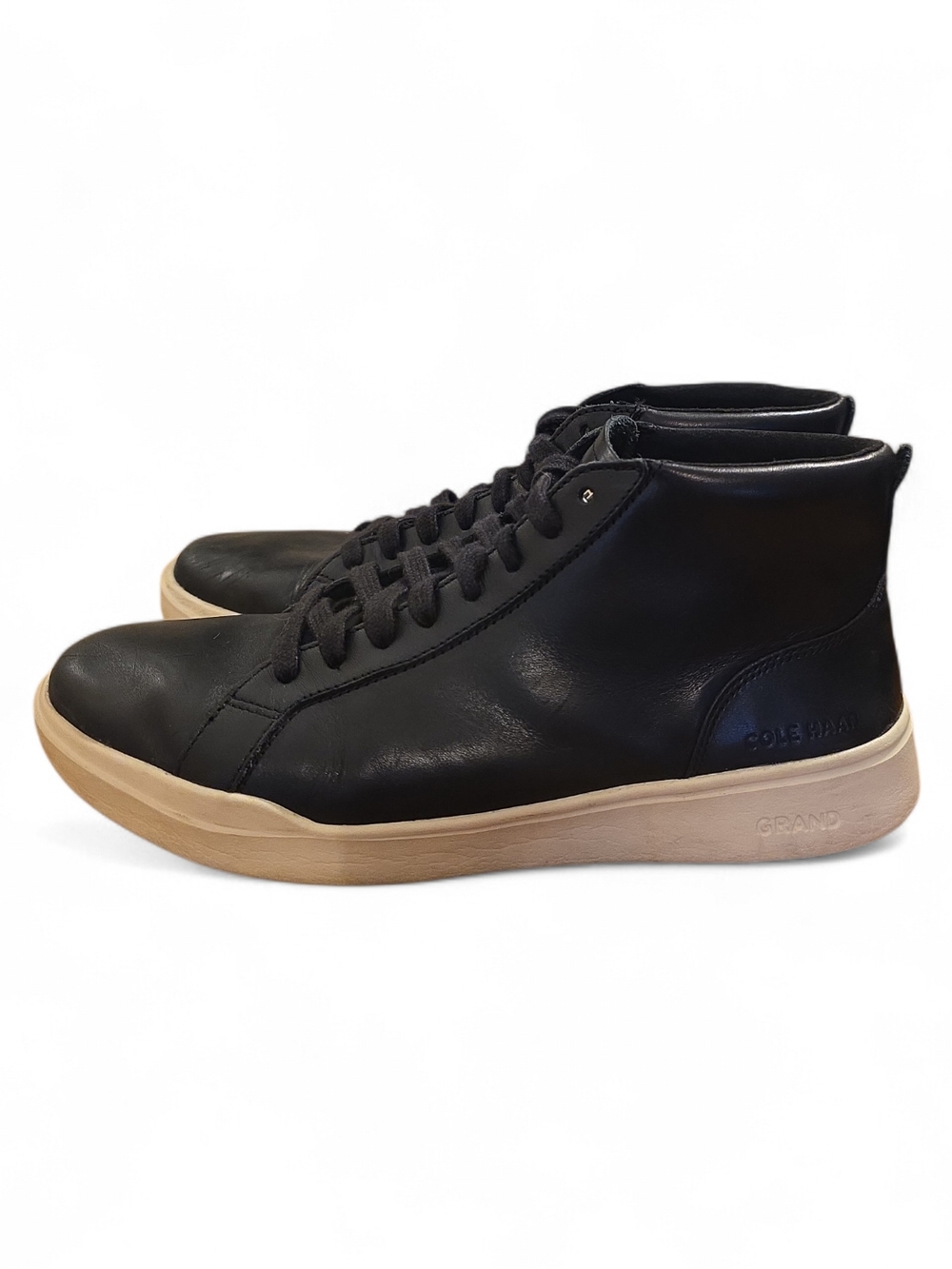 Cole Haan Black Leather High-Top Sneakers with Ivory Sole